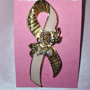 Pink Ribbon Breast Cancer Awareness Tac Pin Avon Embellished